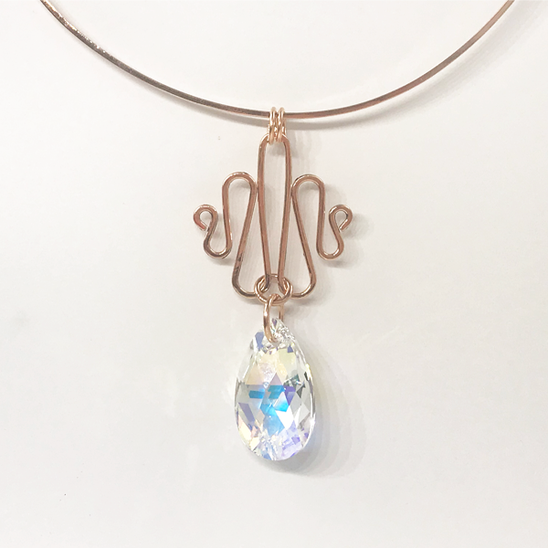 14k Rose Gold Iridescent Crystal Pendant
