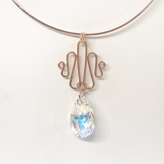 14k Rose Gold Iridescent Crystal Pendant