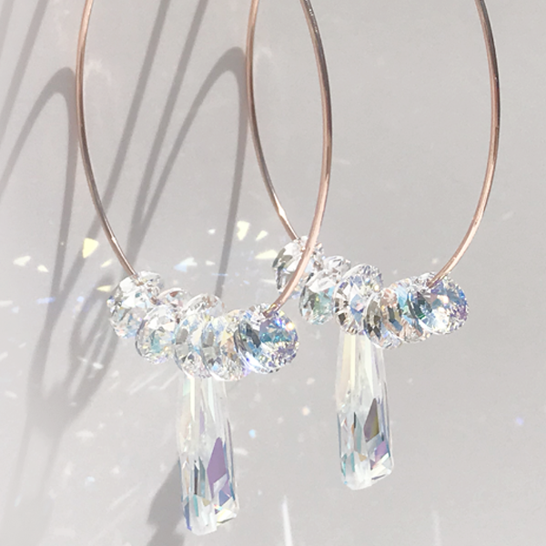 Jewelry Made in California: Ultra Fancy Rose Gold Hoop Earrings - Iridescence Crystals