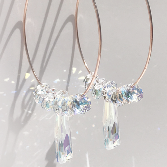 Jewelry Made in California: Ultra Fancy Rose Gold Hoop Earrings - Iridescence Crystals