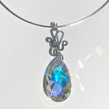 Large Sterling Silver Iridescent Crystal Choker Pendant - made in California