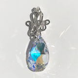 Elegant Iridescent Crystal Pear Pendant -Traditional Sterling