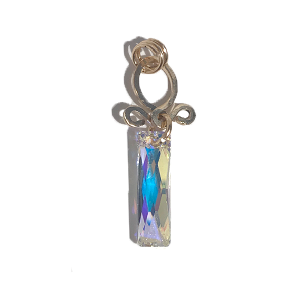 14k Gold Pendant - 25mm Iridescent Baguette