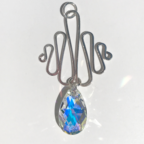 Elegant Iridescent Crystal Pear Pendant -Traditional Sterling