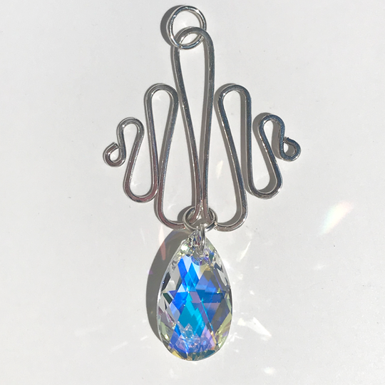 Elegant Iridescent Crystal Pear Pendant -Traditional Sterling