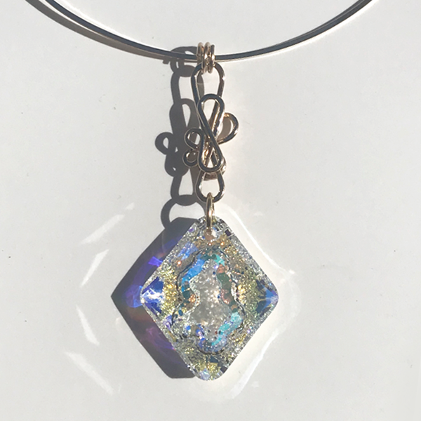 14k Gold Iridescent Crystal  Pendant - made in California