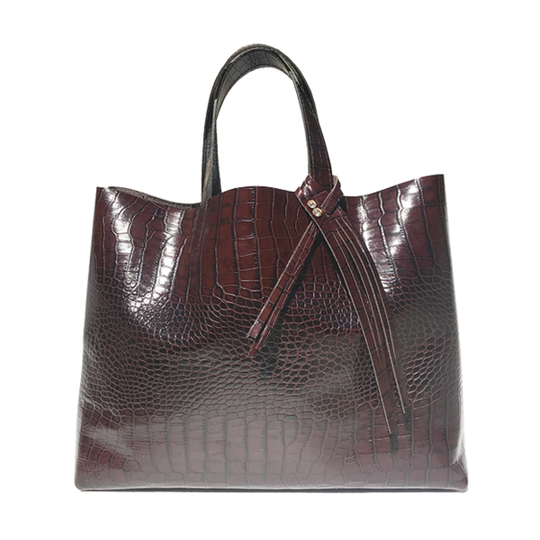 Brown Croc Italian Leather Tote Bag 34