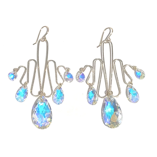 14k Gold Sculpted Romantic Goddess Chandelier Earrings - Ultra Large Crystals