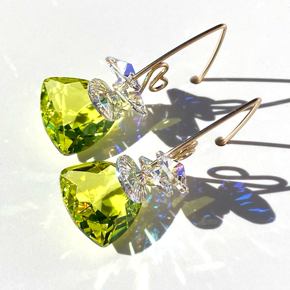 Versatile Scroll Design Trilliant Cut Cluster Crystal Earrings -  Lime Color