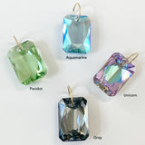 14 Karat Gold Emerald Cut Pendant Collection - faceted crystal colors in options gray, aquamarine and yellow iridescence