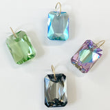 14 Karat Gold Emerald Cut Pendant Collection - faceted crystal colors in options gray, aquamarine and yellow iridescence