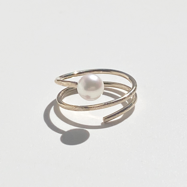 14 Karat Gold Akoya Pearl Elegance Ring - One of a Kind Long Spiral Style | Handmade by California Jewelry Artist Lisa Ramos