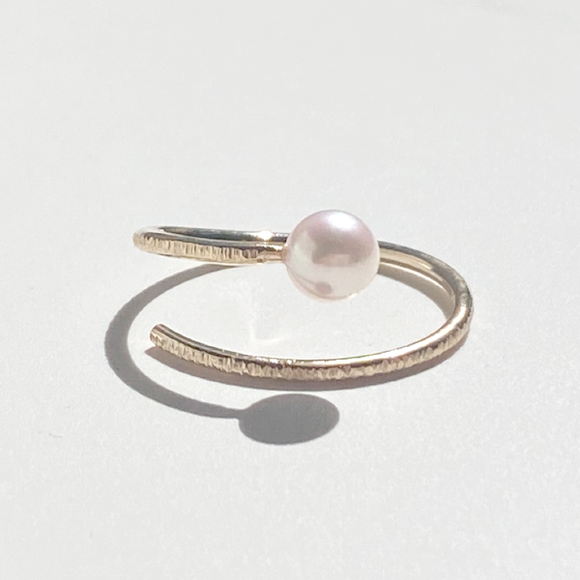 14 Karat Gold Akoya Pearl Elegance Ring - One of a Kind Spiral Style
