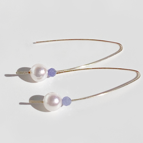 Minimal Elegance 14 Karat Gold Akoya Pearl Tanzanite Earrings | Jewelry Made in California