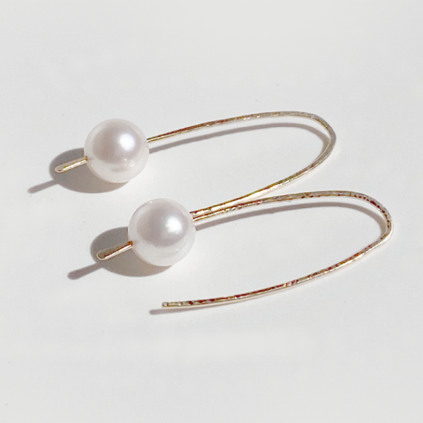 Minimal Elegance 14 Karat Gold Akoya White Pearl Earring Collection - Textured and 1.25" | Jewelry Made in California