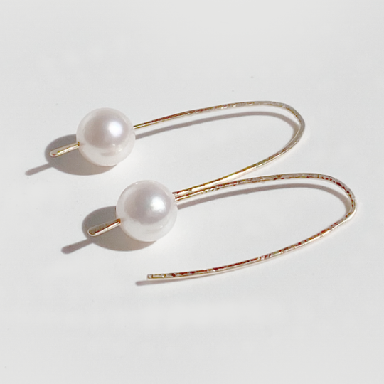 Minimal Elegance 14 Karat Gold Akoya White Pearl Earring Collection - Textured and 1.25" | Jewelry Made in California
