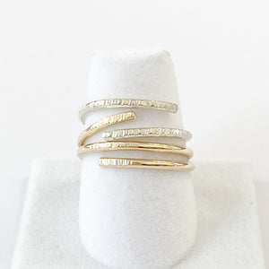 14 Karat Gold and Argentium Silver Textured Ring Set - Modern Minimalist