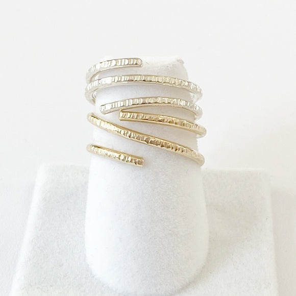 14 Karat Gold and Argentium Silver Textured Ring Set - Spiral Goddess