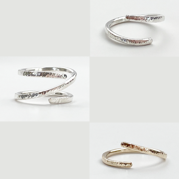 Sculpted Open Stack 14k Gold & Sterling Ring Set - Movement (versatile)