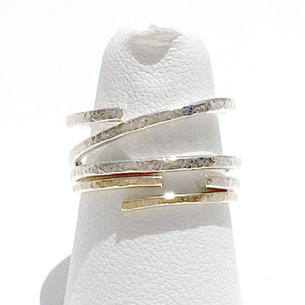 Versatile 14 Karat Yellow & Argentium Silver Open Stack Ring Set - Size 6.75 | Classic Texture