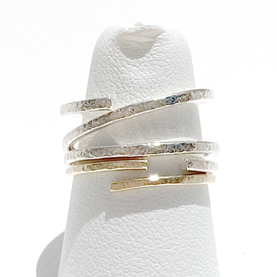 Versatile 14 Karat Yellow & Argentium Silver Open Stack Ring Set - Size 6.75 | Classic Texture