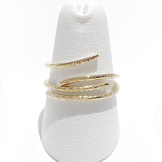 Versatile 14 Karat Yellow Open Stack Ring Set - Elegant Textures Size 7.25