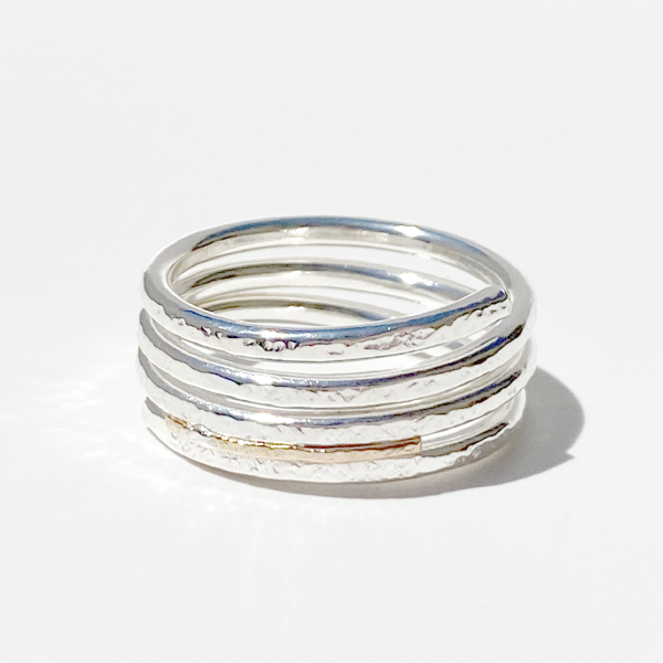Touches of 14 Karat Yellow Gold On Argentium Silver Ring Collection - size 10