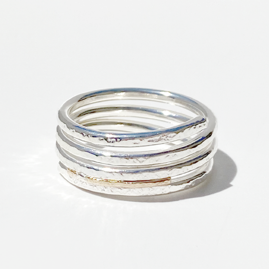 Touches of 14 Karat Yellow Gold On Argentium Silver Ring Collection - size 10
