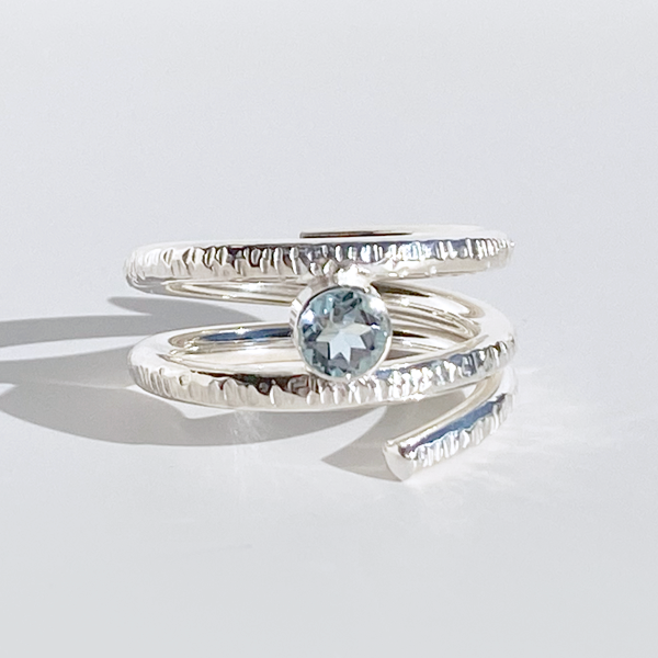 Argentium® Silver Aquamarine Textured Ring - Princess | Handmade by California Jewelry Artist Lisa Ramos