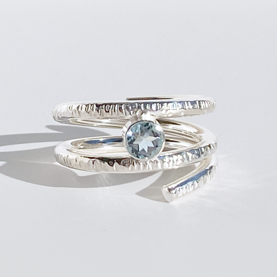 Argentium® Silver Aquamarine Textured Ring - Princess | Handmade by California Jewelry Artist Lisa Ramos