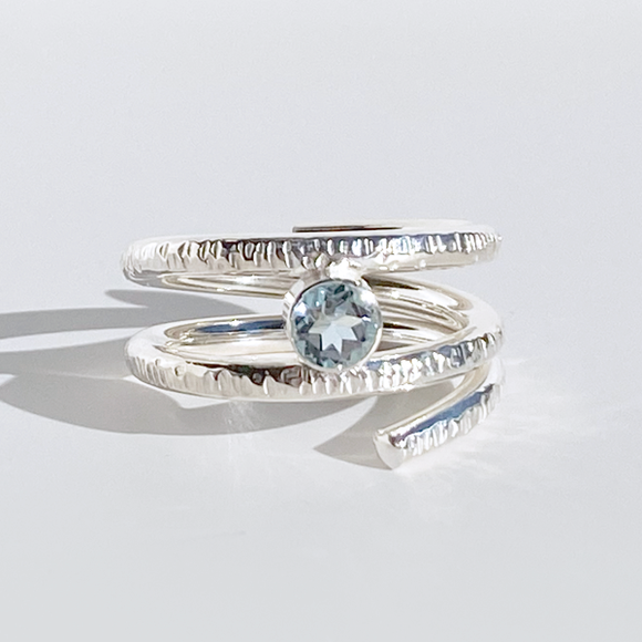Argentium® Silver Aquamarine Textured Ring - Princess