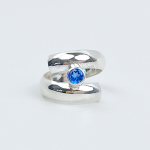 Argentium® Silver Topaz Spiral Ring - Dark Blue