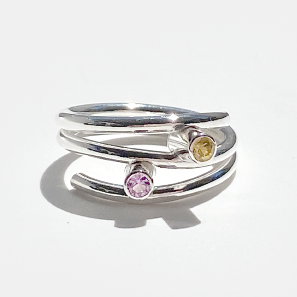 Argentium® Silver Yellow and Pink Sapphire Precious Gemstone Ring - Delicate | Handmade by California Jewelry Artist Lisa Ramos
