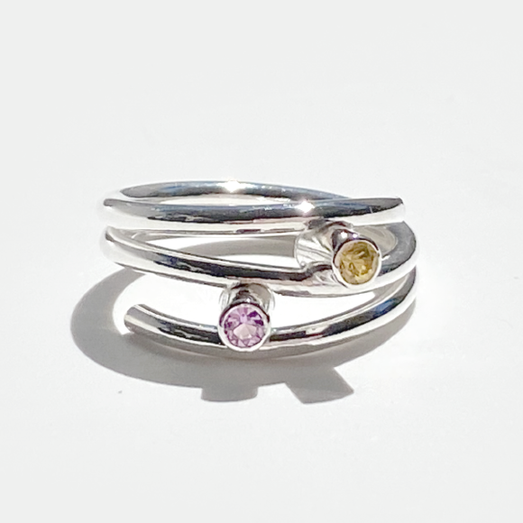 Argentium® Silver Yellow and Pink Sapphire Precious Gemstone Ring - Delicate