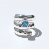Argentium® Silver Blue Topaz Spiral Ring - Modern