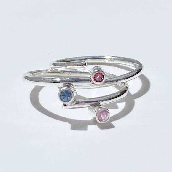 Argentium® Silver Dainty Gemstone Collection - Blue and Pink Sapphire Rings and Ruby Ring