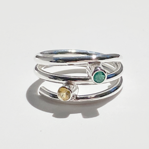Argentium® Yellow Sapphire & Emerald Precious Ring - Delicate