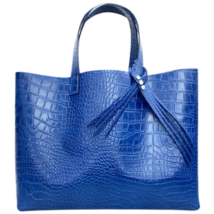Classic Blue Croc Leather Fringe Tote - Bag 95