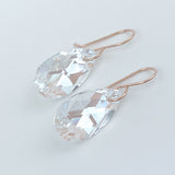 Elegant Blue Iridescence Crystal Pear Earrings - 14k Rose Gold