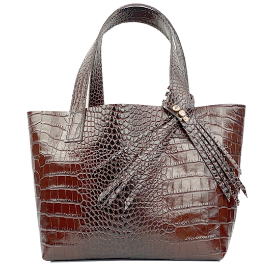 Small Croc Italian Premium Leather Shopper Tote Bag 80 - Crystal Design