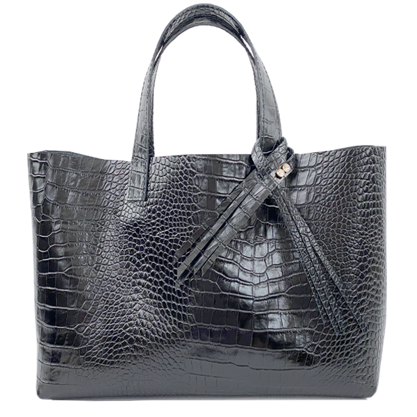 Large Croc Italian Leather Shopper Tote Bag 77 - Crystal Design