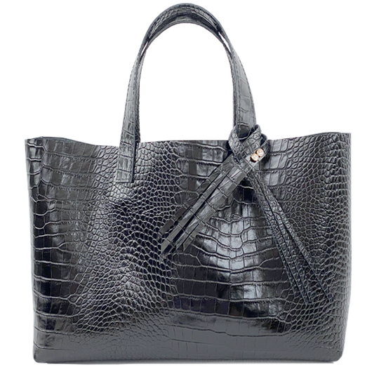 Large Croc Italian Leather Shopper Tote Bag 77 - Crystal Design