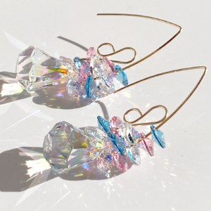 Versatile Cotton Candy Cluster Teardrop Crystal Earrings - Colorful Iridescence 
