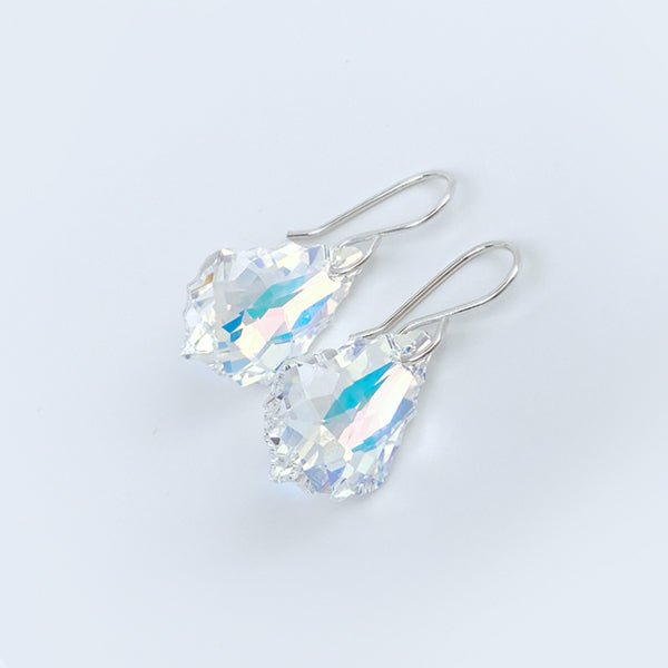 Iridescent Crystal Crown Jewel Earrings - Argentium Silver 
