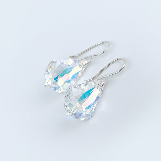 Iridescent Crystal Crown Jewel Earrings - Argentium Silver 