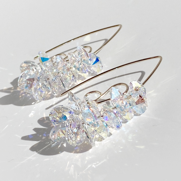 Large Iridescent Crystal Cluster with Elegant Scroll Design  - Gold Filled