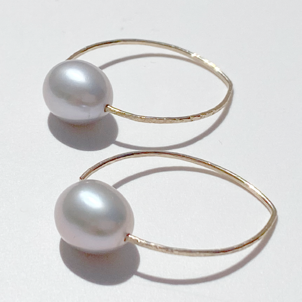 14 Karat Yellow Gold Light Gray Pearl Textured Earrings - Delicate | Jewelry Made in California