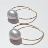 14 Karat Yellow Gold Light Gray Pearl Textured Earrings - Delicate