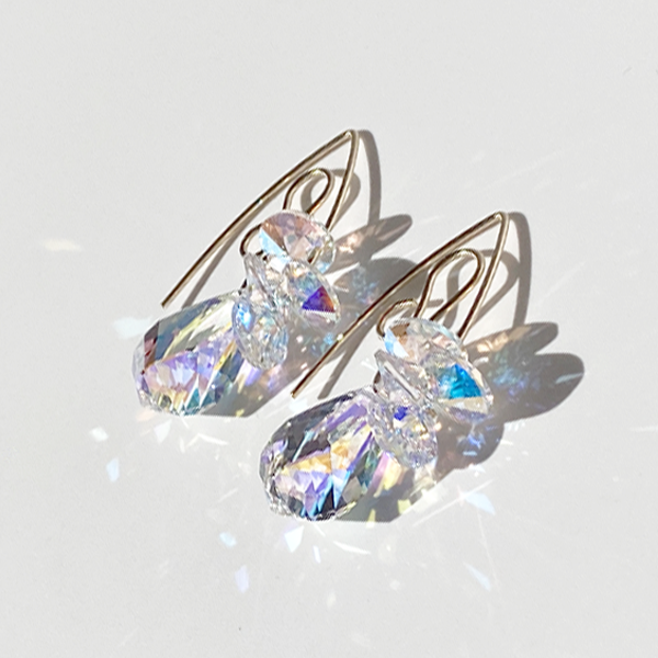 Elegant Scroll Design Helix Crystal Earrings - 14k gold - Versatile Style