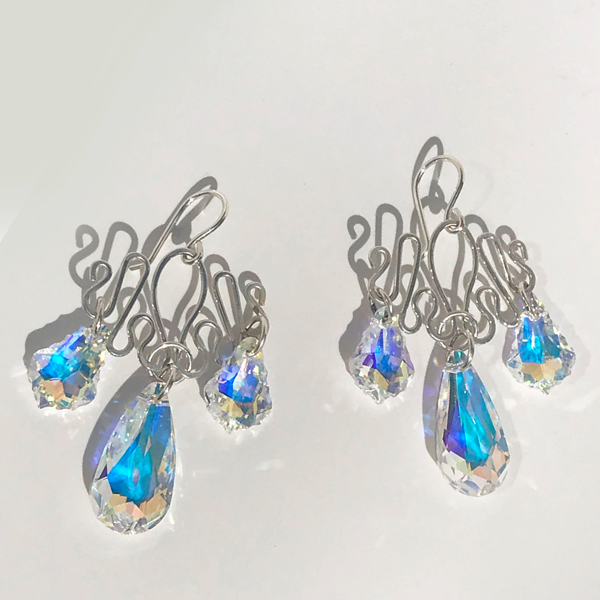 Sculpted Royal Chandelier Sterling Silver Earrings - Swarovski